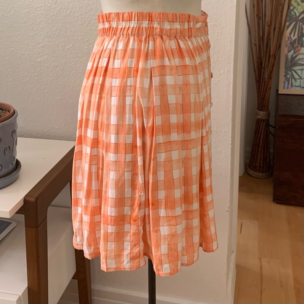 Urban Outfitters orange and white checkered and pleated button down mini skirt - Picture 5 of 8